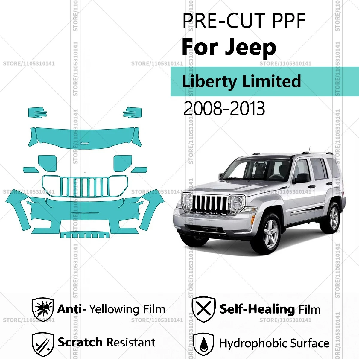 

Pre-Cut Paint Protection Film PPF Transparent Car Film Professional Automotive PPF For Jeep Liberty Limited 2008-2013 Front Kit