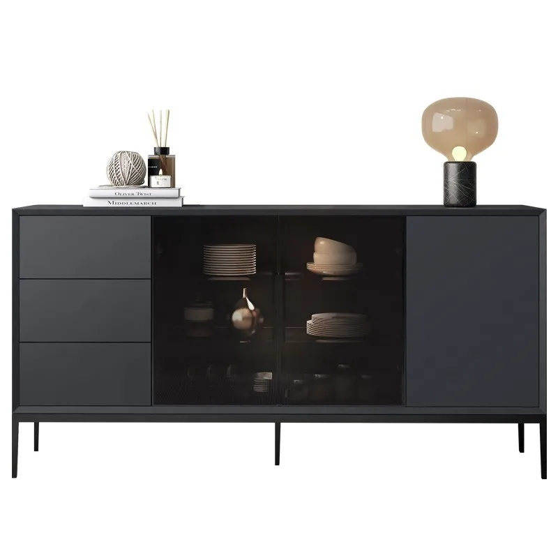 

Italian minimalist dining side cabinet wine cabinet baking paint modern solid wood sensor lamp tea storage porch cabinet multi-f