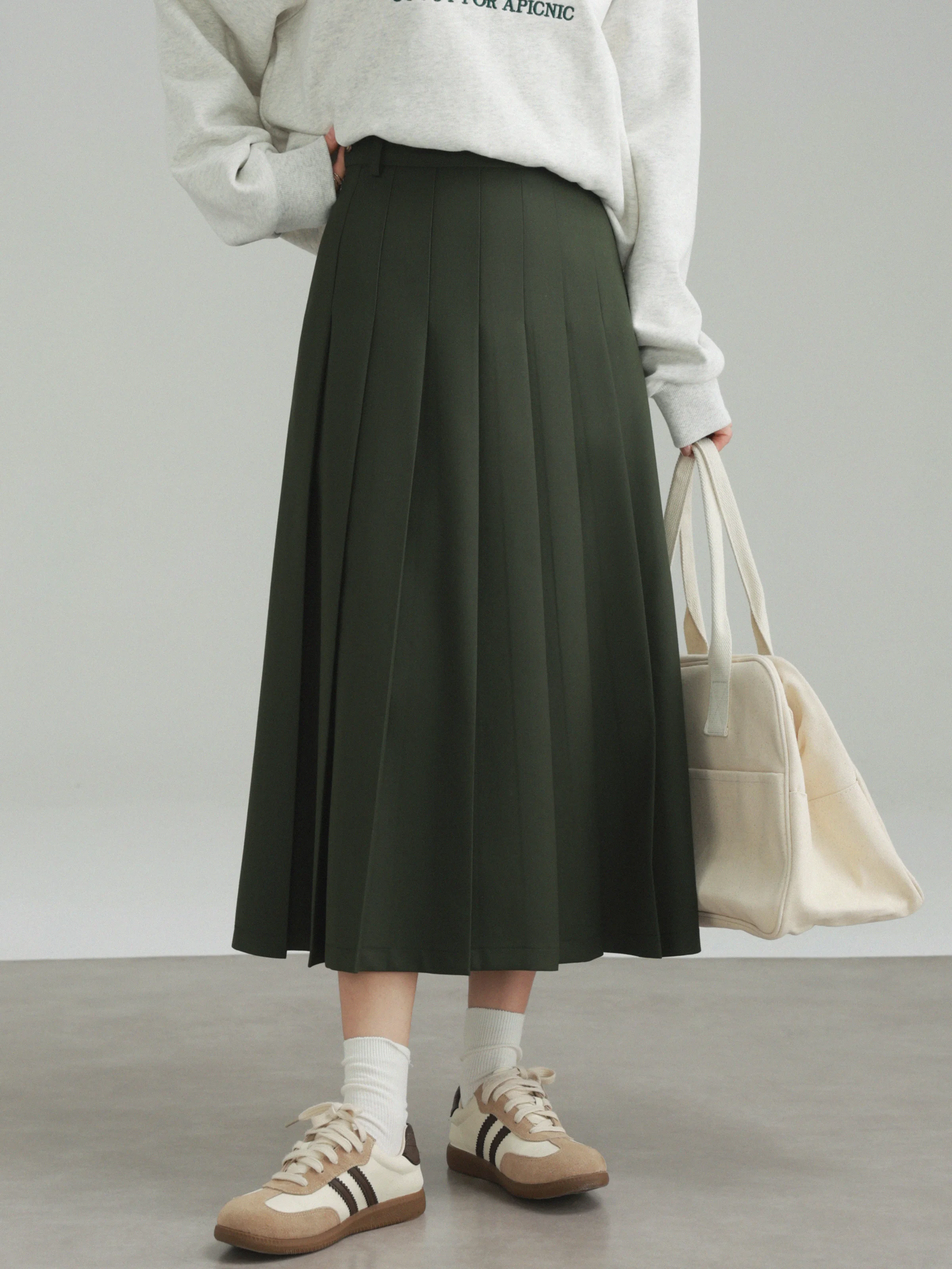Vintage High Waist Pleated Skirt Elegant A-Line Midi Skirt for Women Korean College Style Slim Fit Autumn Outfit for Petite Lady