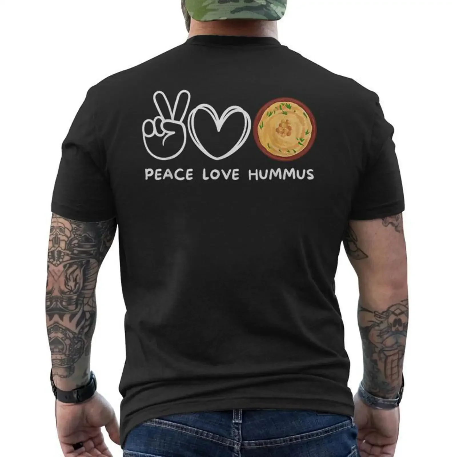 Amoureux De La Paix Et L'amour Du Houmous Rétro T shirt imprimé au dos Cadeauxyz vintage Washed Soft Casual Unisex Comfortable