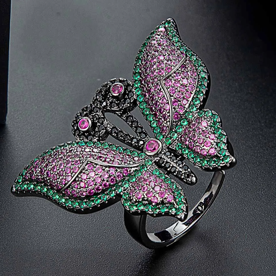 

Zlxgirl fashion Colorful butterfly shape woman's Cubic Zironia finger Ring Brand Sexy Unisex Bridal Copper ring anel women gift