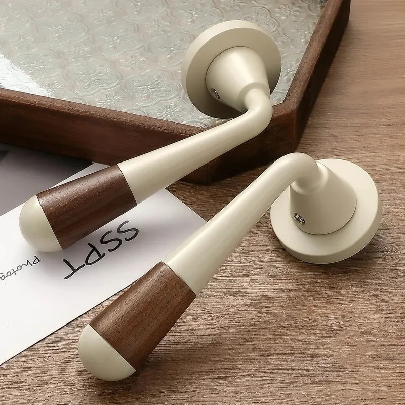 Modern Simple Indoor Door Lock Zinc Alloy Retro Walnut Magnetic Silent Solid Wood Bedroom Door Lock