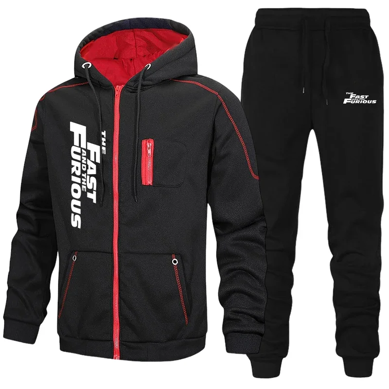 2026 Autumn Winter Popular Men Women Tracksuit Zipper Hooded Jacket+Running Pants 2 Piece Set Unisex Print Casual Coat Clothing