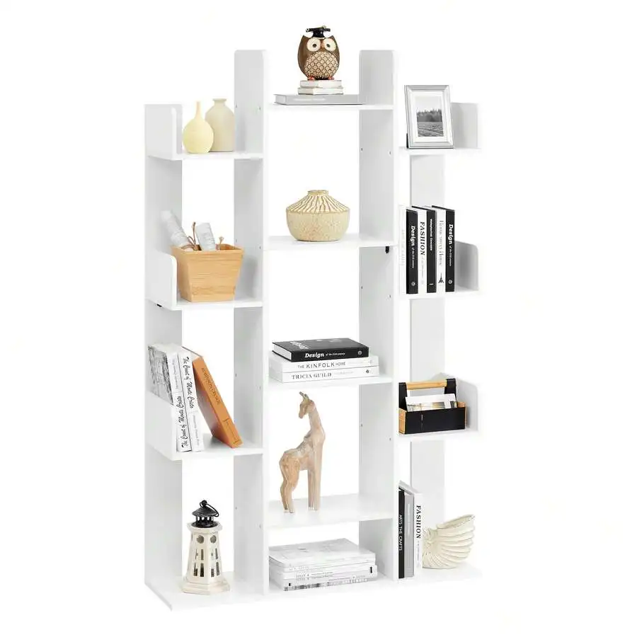 Bookshelf, Tree-Shaped Bookcase With 13 Storage Shelves, Rounded Corners, 9.8'D X 33.9'W X 55.1'H
