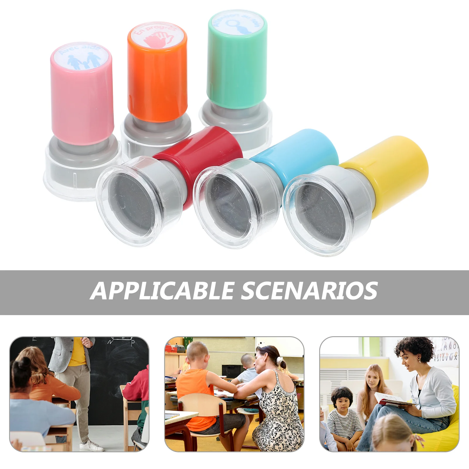 6 Stück Lehrer-Siegel-Handstempel für Veranstaltungen, Briefe mit Tinte, kleines PVC, für Kinder, Klassenzimmer