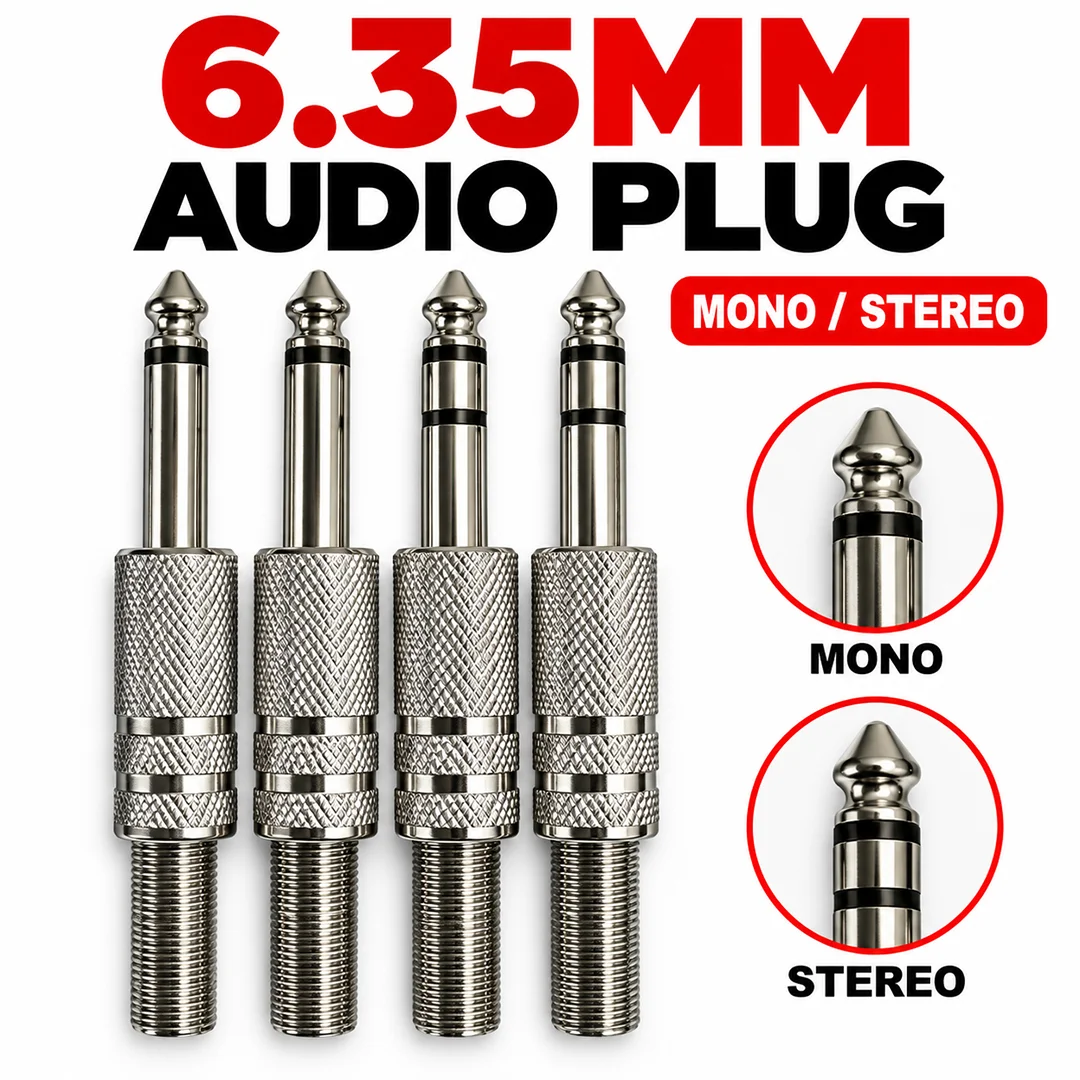 6.35mm/6.5mm 2Pole Mono Amplifier Plug 6.35 3Pole Stereo Metal Microphone Jack Plug-in Audio Connector for KTV