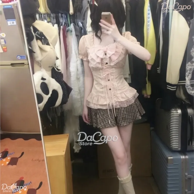 NANA Rococo Style Komatsu Nana Cosplay Costume Pink Date Outfits Vintage Sweet Retro 4pc Set Waistcoat Mini Skirt Shirt Camisole view 6