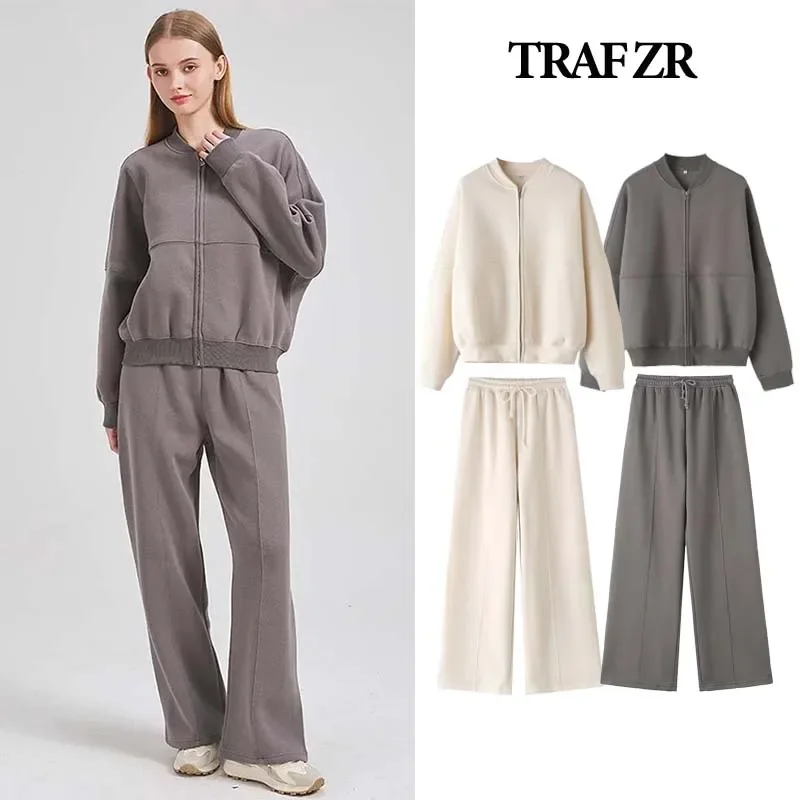 TRAF ZR-Ensembles de cardigans à fermeture éclair pour femmes, survêtement, tenues d'automne, pantalons baggy, vêtements sportifs à manches longues