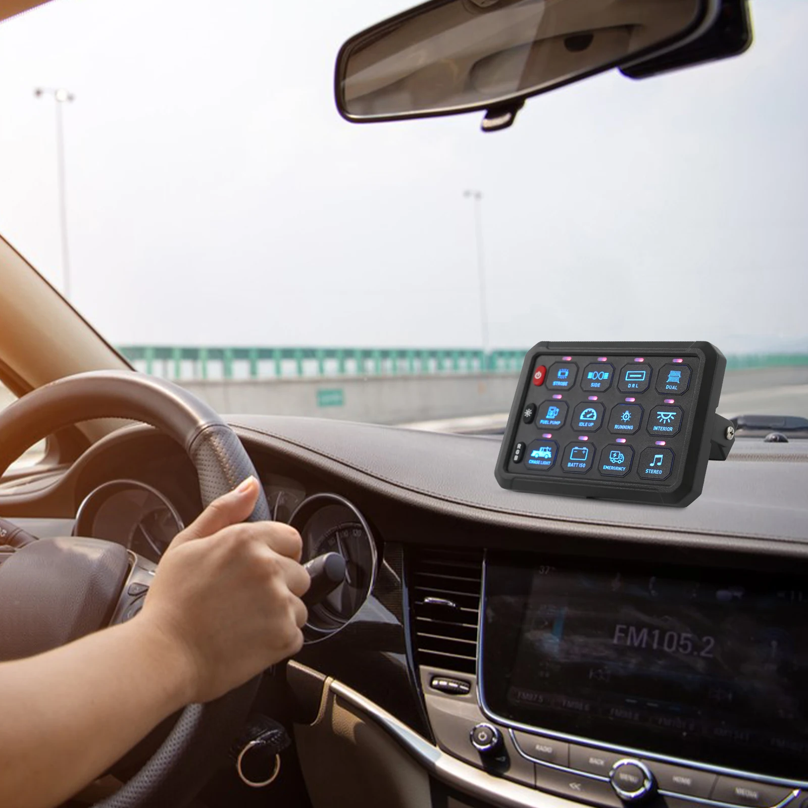 

12 Gang Switch Panel ontrol Relay P1B Series Blue Toggle Touch On-Off Control Relay Box Color-Coded LED Indicator for Cars Boats