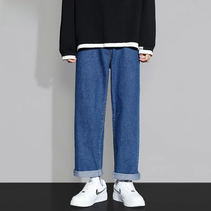 

Loose Straight Leg Jeans Men's Summer Basic Sle Cuffed Casual High Street Trendy Wide Leg Long Pants Cotton Polyester Blend