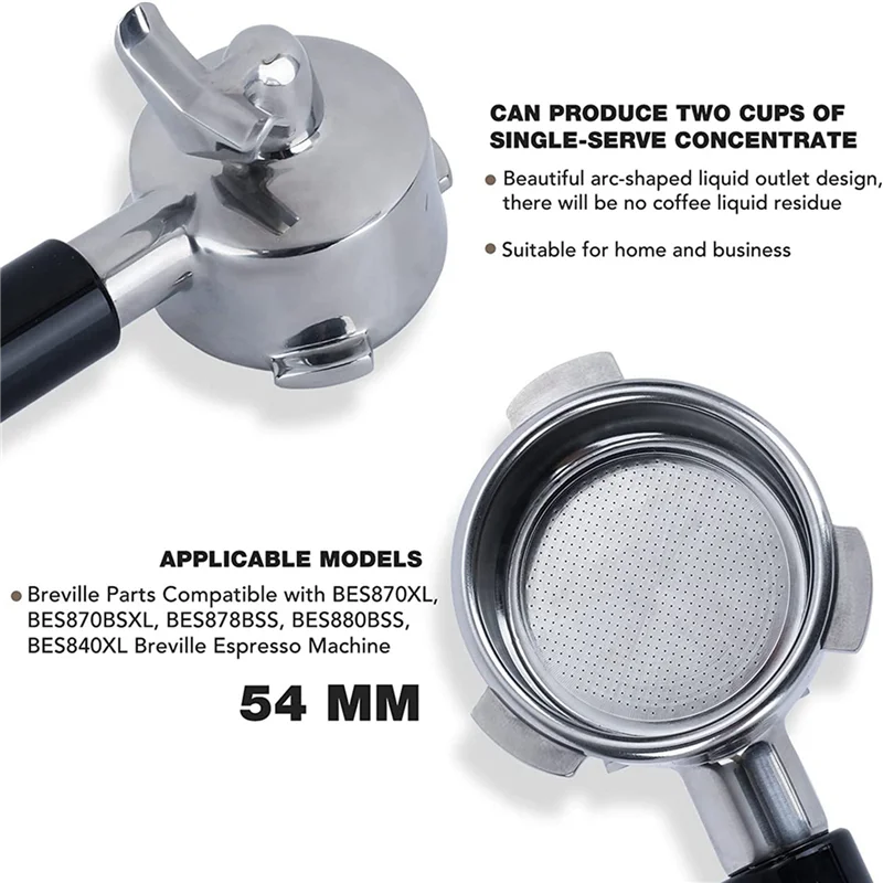 A20M 2X, 54Mm Portafilter For Breville BES870XL, BES870BSXL, BES878BSS, BES840XL Stainless Portafilter Filter Holder