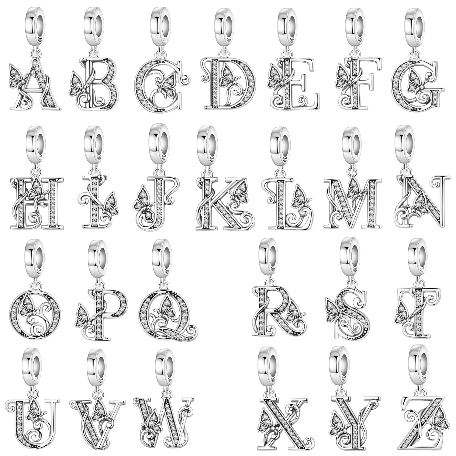 New Original S925 Sterling Silver Butterfly A-Z Combination Letter Bead Pendant Fine Ladies Gifts Bracelet Necklace DIY Jewelry