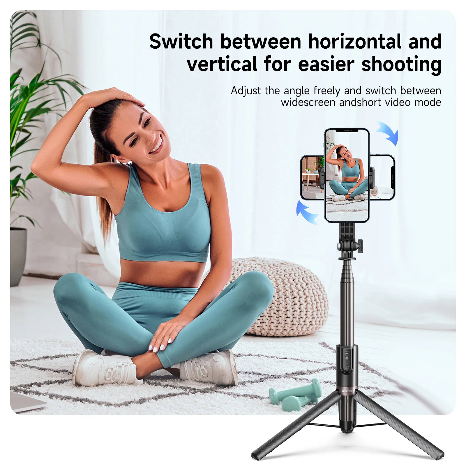 TELESIN 1.3M Selfie Stick Tripod With Wireless Bluetooth Remote Control for GoPro Insta 360 DJI Action Camera For Smart Phone