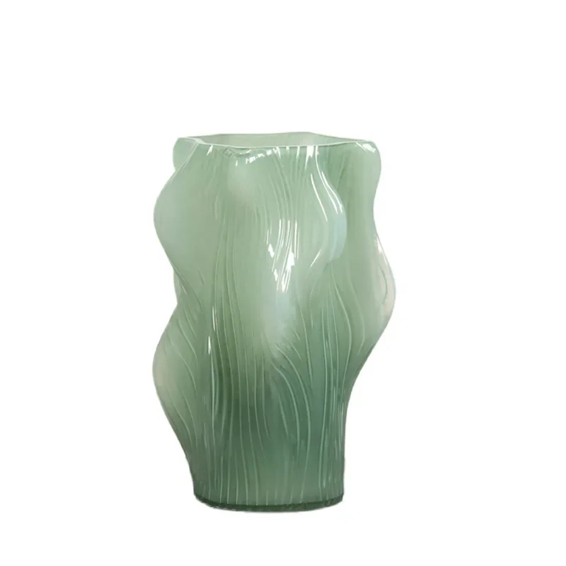 

Special-shaped corrugated green handmade glazed vase home soft countertop floral decoration