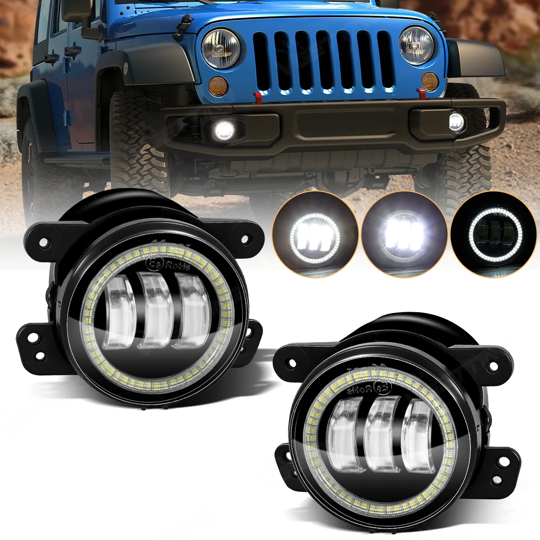 

2 шт. 4-дюймовые светодиодные противотуманные фары для Jeep Wrangler JL JK Dodge Off-Road Journey 30W, желто-белые противотуманные фары DRL Angel Eyes для Chrysler