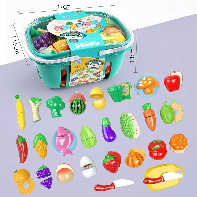 Cozinha jogar casa brinquedo conjunto simulação cesta frutas vegetais jogo de corte de alimentos educacional crianças montessori aprendizagem meninas brinquedo