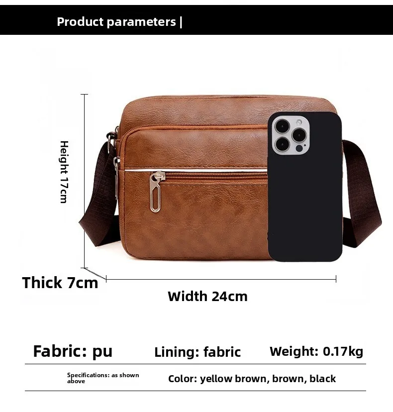New Pu Leather Fashionable Men's Crossbody Bag, Large-capacity Men's Single-shoulder Bag, Casual Multi-layer Mobile Phone Bag