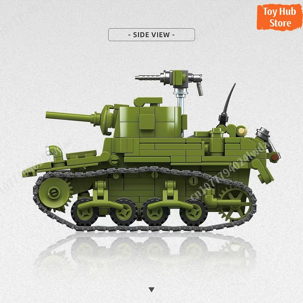 제2차 세계대전 미국 육군 M3A1 스튜어트 1:35 블록 장난감 크리스마스 선물 교육용 군사 모델 교육용 장난감 크리스마스 선물