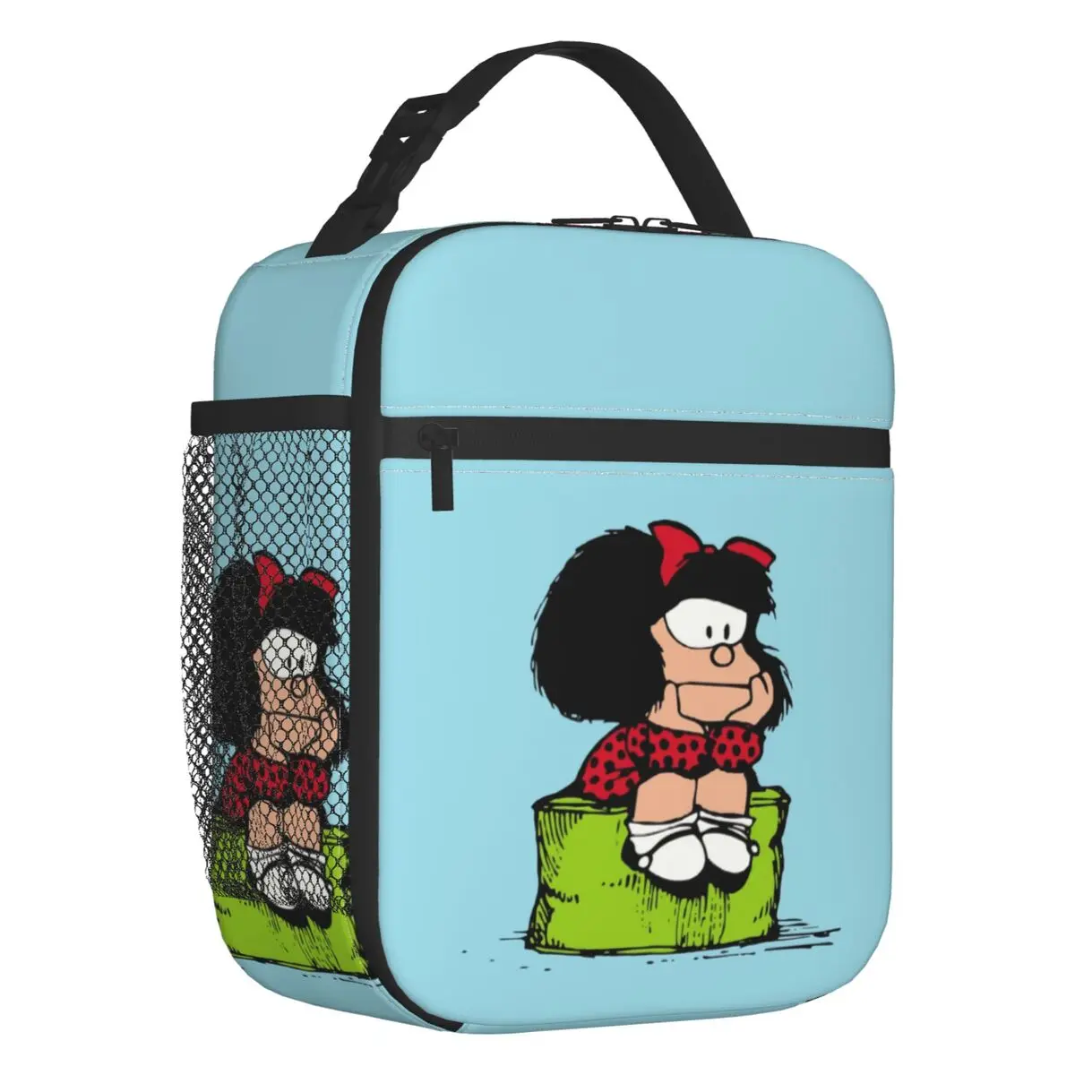 Custom Mafalda Sad Thinking Lunch Bag Women Cooler Thermal Insulated Lunch Boxes for Student School