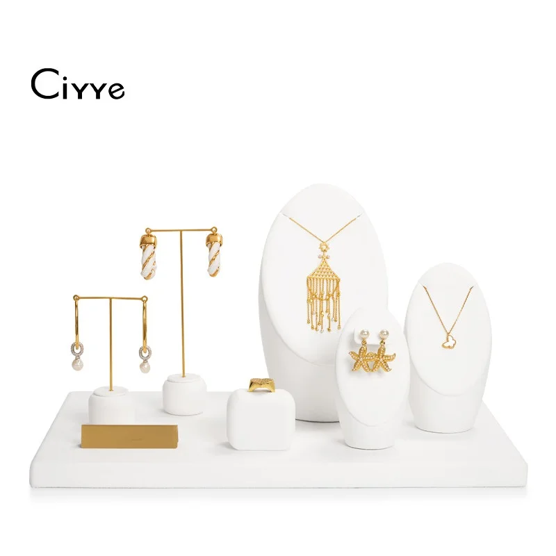 Ciyye Microfiber Jewelry Counter Display Set Props Shop Cabinet Display for Necklace Earrings Ring White