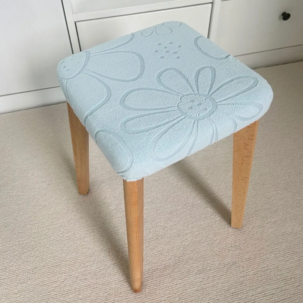 New Fleece Square Stool Cover Elastic Stretchable Fabric Seat Cover Texture Floral Pattern Bar Stool Slipcover Home Furniture