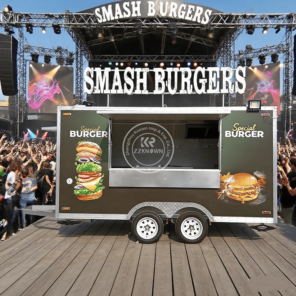 Style Multifunction Fiberglass Fast Food Trailers Fully Equipped Concession Mobile Food Truck with Full Kitchen