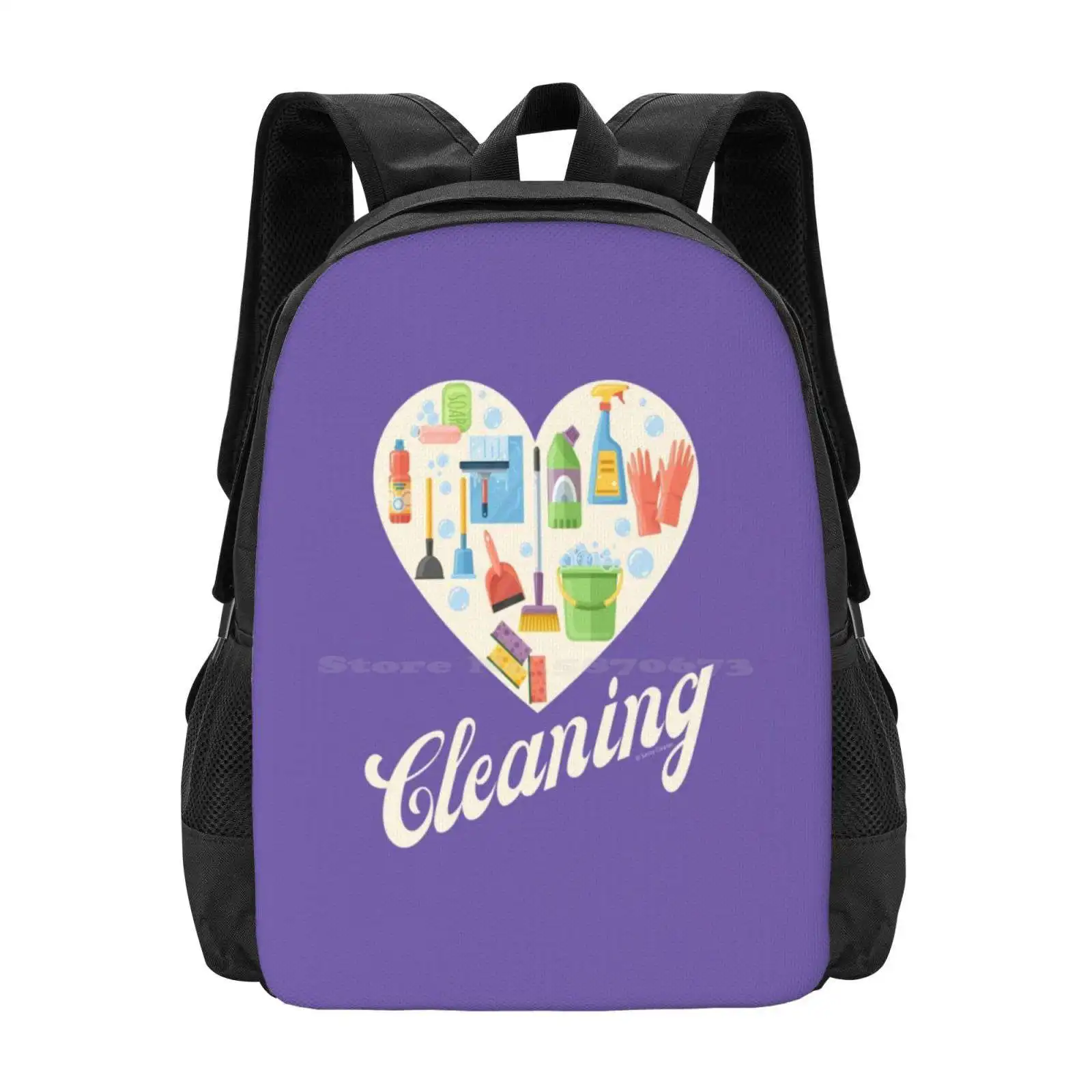 Heart Cleaning, Cleaning Crew Gifts, Motivation Inspiration Graphic Hot Sale Schoolbag Backpack Fashion Bags Savvy Cleaner