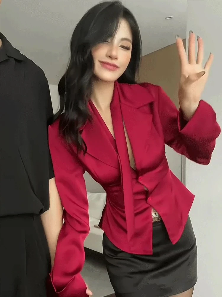 

Элегантное красное приталенное платье для женщин, новинка ранней осени, сексуальный костюмный фасон, с воротником, подчеркивающим талию, длинное платье с воротником.