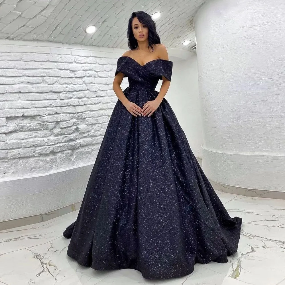 

New Off-Shoulder Shiny Sequins Train Women Prom Dress Ball Gown Long Prom Gown with Belt Custom Made vestidos de gala