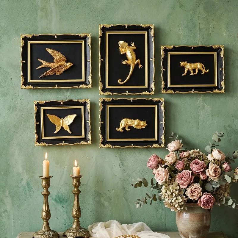 Retro Black Gold Three-dimensional Relief Animal Decoration Painting, Niche Art, Study Wall Decoration, Home Decoration