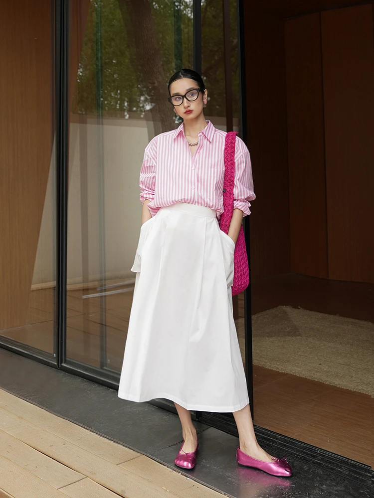 

Хлопковая футболка LemonChen оверсайз в полоску, с высокой степенью скручивания, двойной нити, повседневная, свободного кроя, женская, длинная