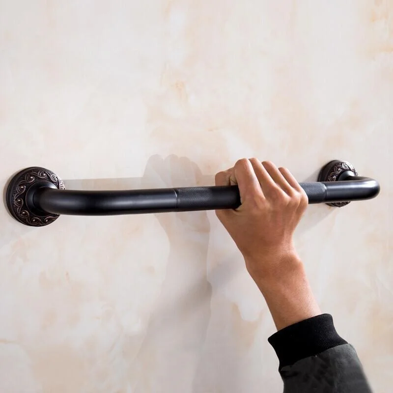 Brass Carved 50cm Bathroom Safety Handrail Antique Bathroom Handrail Anti-Slip Safety Bar Handrail Bar Black Retro Handrail