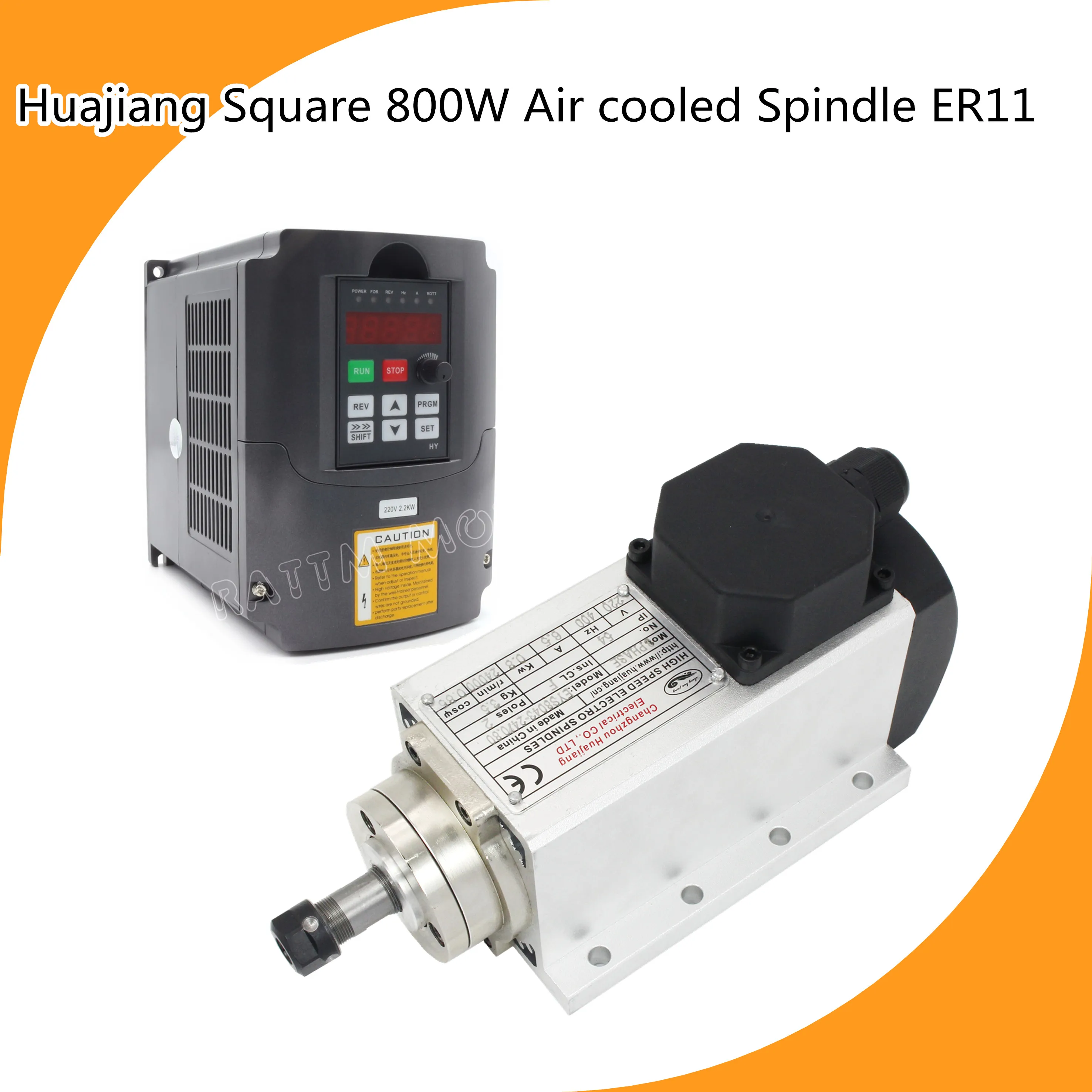 【CN/EU Stock】0.8KW 800W Huajiang Square Air cooled Spindle Motor ER11 6.5A 24000rpm 400Hz 220V 2Pole with Matched Inverter