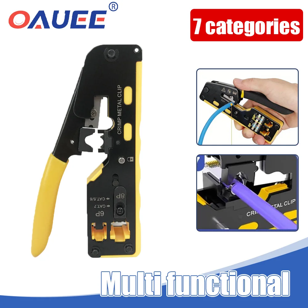 

Pass Through Crimp Tool Kit Multi Functional Crimping Pliers With Seven Type Of Through-Hole Network Cable Pliers Wire Stripper