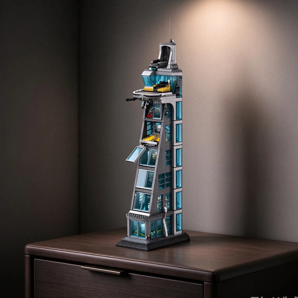 Home Decor 7 Floors MOC Starks Tower Streetview Architecture Model Building Blocks IRON-HEROES Tony Armour Bricks Gift Toy Gift