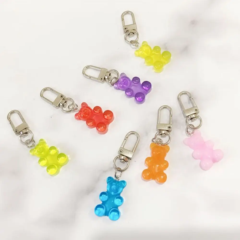 1PC Cute Resin Gummy Bear Keychain for Woman Candy Color Animal Charms Keyring Girls Earphone Cover Bag Jewelry Gifts