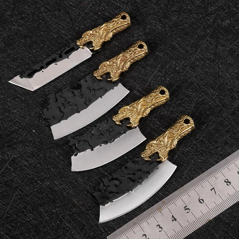 New Mini Small Folding Knife Creative Exquisite Brass 3D Patten Handle Keychain Express Unpacking Box Knife Sharpen Blade