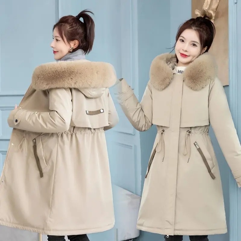 Winter New Women's Down Cotton Jacket Commuter Hoodie Detachable Warm Parkas