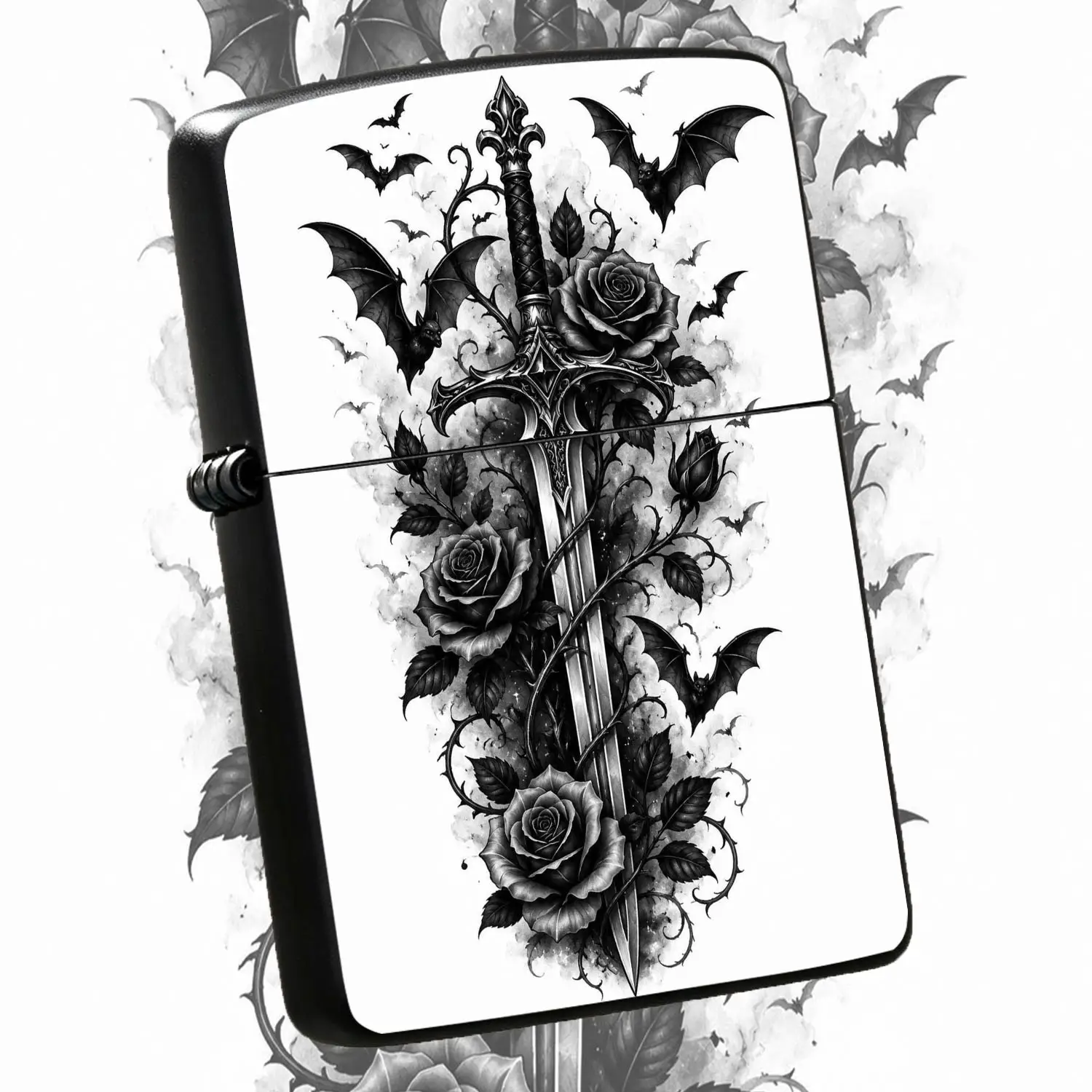 Gothic Dark Style Rose Wrapped Sword Themed Portable Lighter, Exquisite Bat Surrounding Art Pattern, Cool Unique Stylish Accessory, Suitable For Daily Outdoor Gathering, Dating And Various Scenarios, Thoughtful Special Gift Choice For Frien