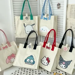 Sanrio Hello Kitty Cute Cartoon Canvas Bag Kawaii Large Capacity Lightweight Girl Heart Students Commuting Leisure Shoulder Bag