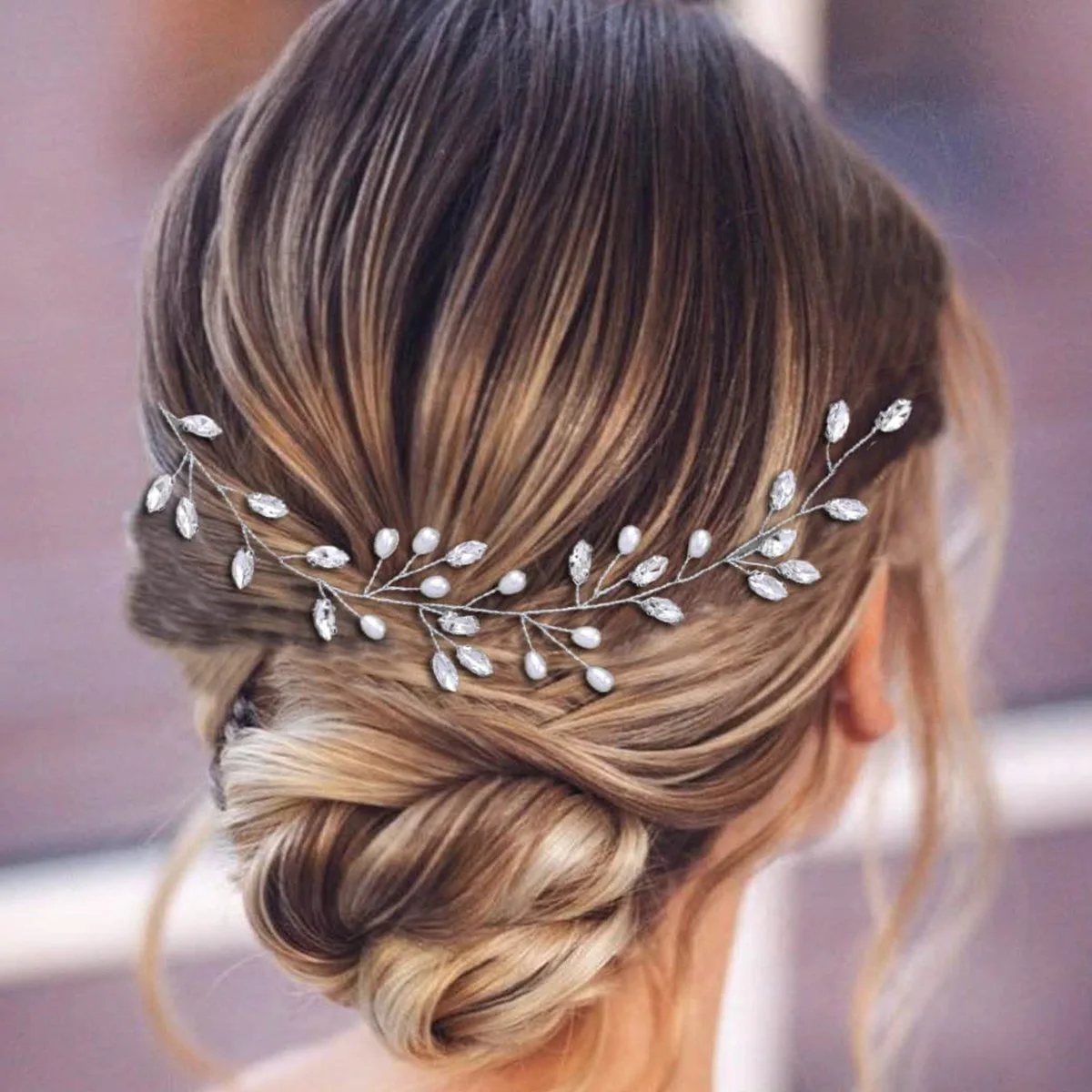

European and American white crystal leaves, soft chain hair band, pearl rhinestone headwear, bride's wedding fashion accessory