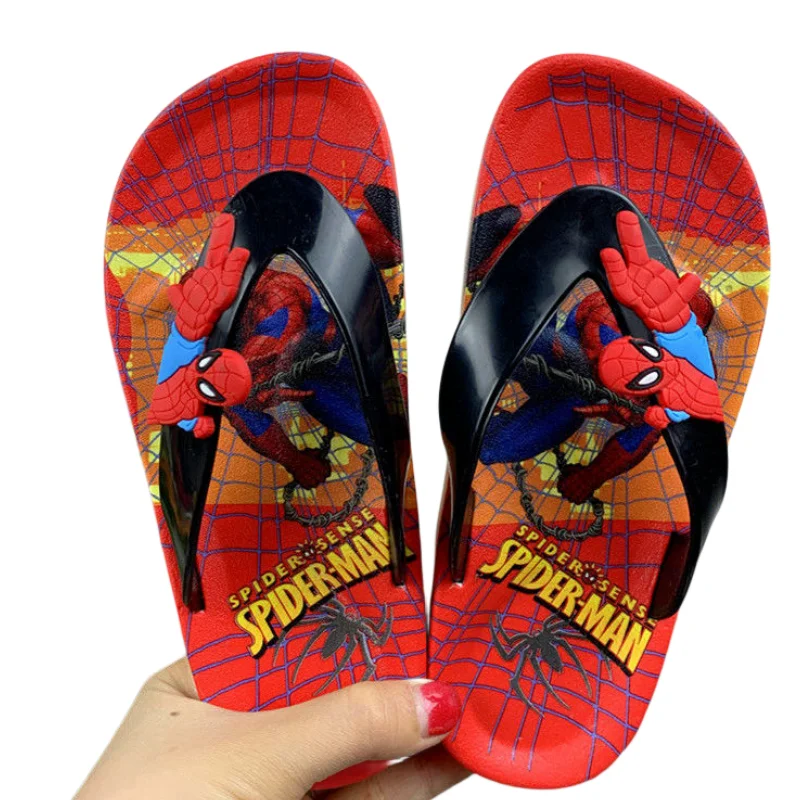 Marvel Anime Peripheral Summer Children\'s Beach Steel Spider-Man Flip-Flops Avengers Alliance Children\'s Non-slip Flip Flops