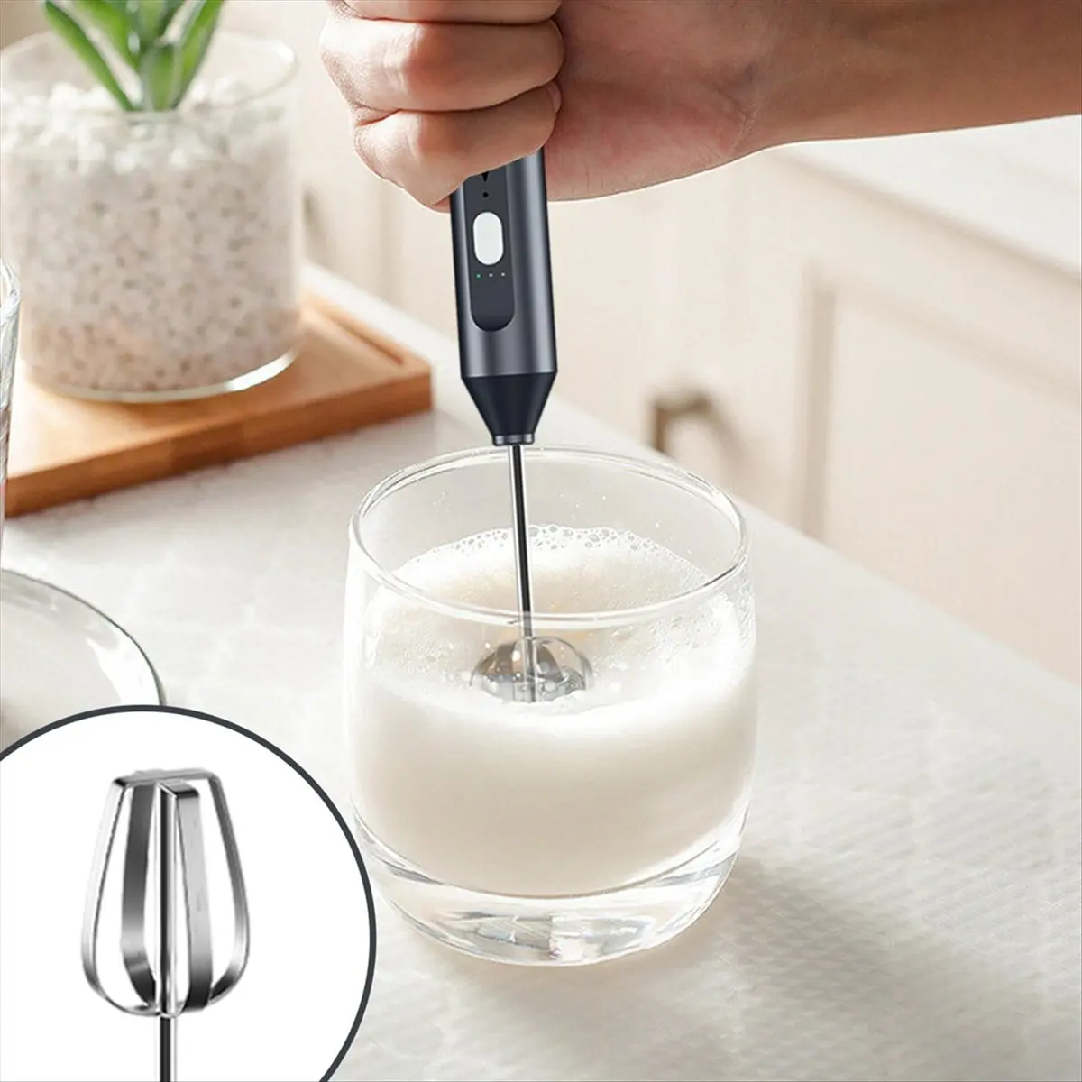ABBS Electric Hand Mixer,Stainless Steel Stirring Whisk,Immersion Blender Cordless Hand Mixer Whisk,3Speed Adjustable Frother