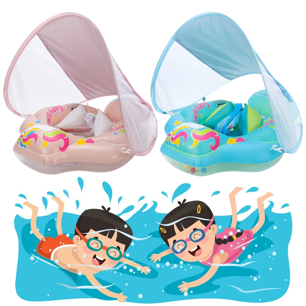 Baby Buoy Pool Party Float Ring Toddlers Inflatable Kids Trainer Infant Swimming Sunshade Circle Seat Rings Beach Accessories