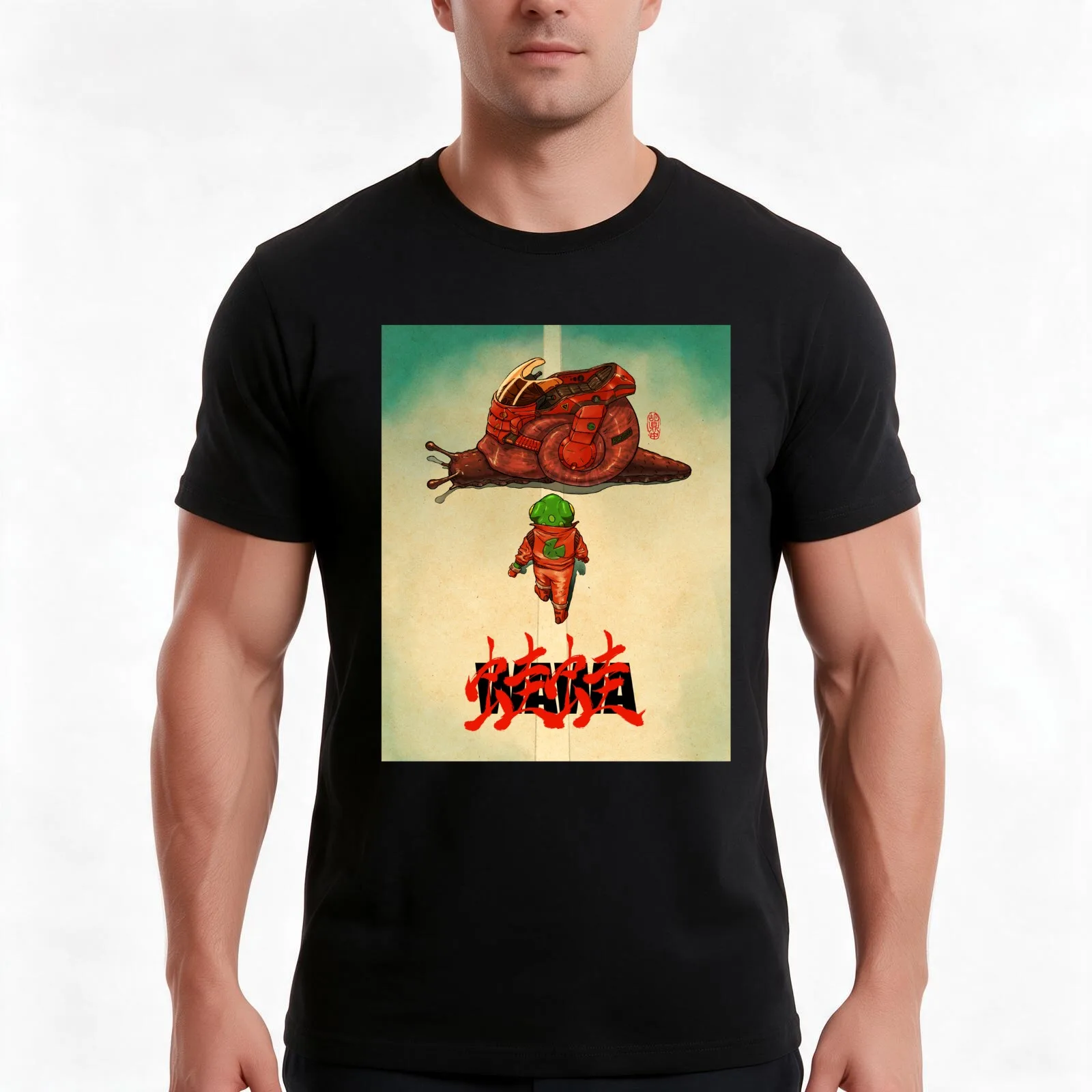 Frog Akira Kaneda and Snail Bike Cyberpunk Illustration T-Shirt Summer Casual Cotton Tee Unisex Men Women