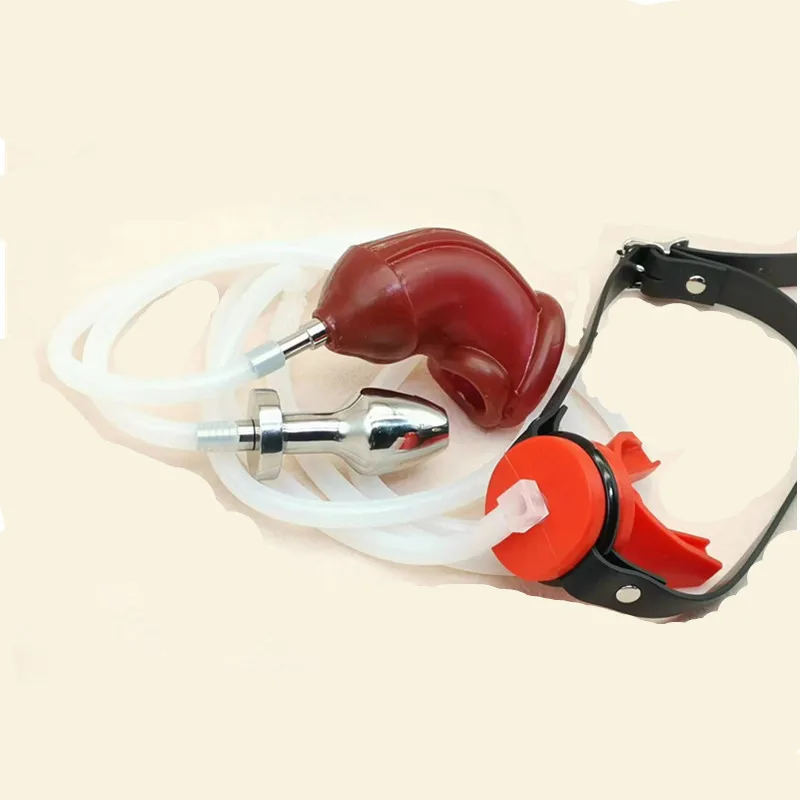 New Piss Urinal Flow Into Mouth Plug Gag Catheters,Cock Cage,Male Chastity Device,Fetish Harness Slave BDSM Sex Toys For Men Gay