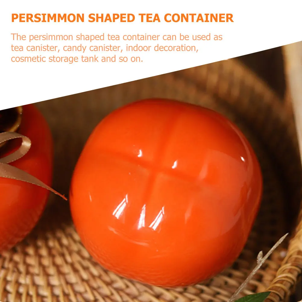 

2Pcs Persimmon Ceramic Tea Jar High Temperature Glazed Sealed Food Storage Canister Candy Container Ceramic Jar