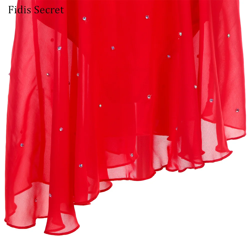 여성 전문 로맨틱 발레 튜튜 아이보리 탑 보디스 소프트 레드 쉬폰 스커트 발레리나 무대 경연 댄스 의상