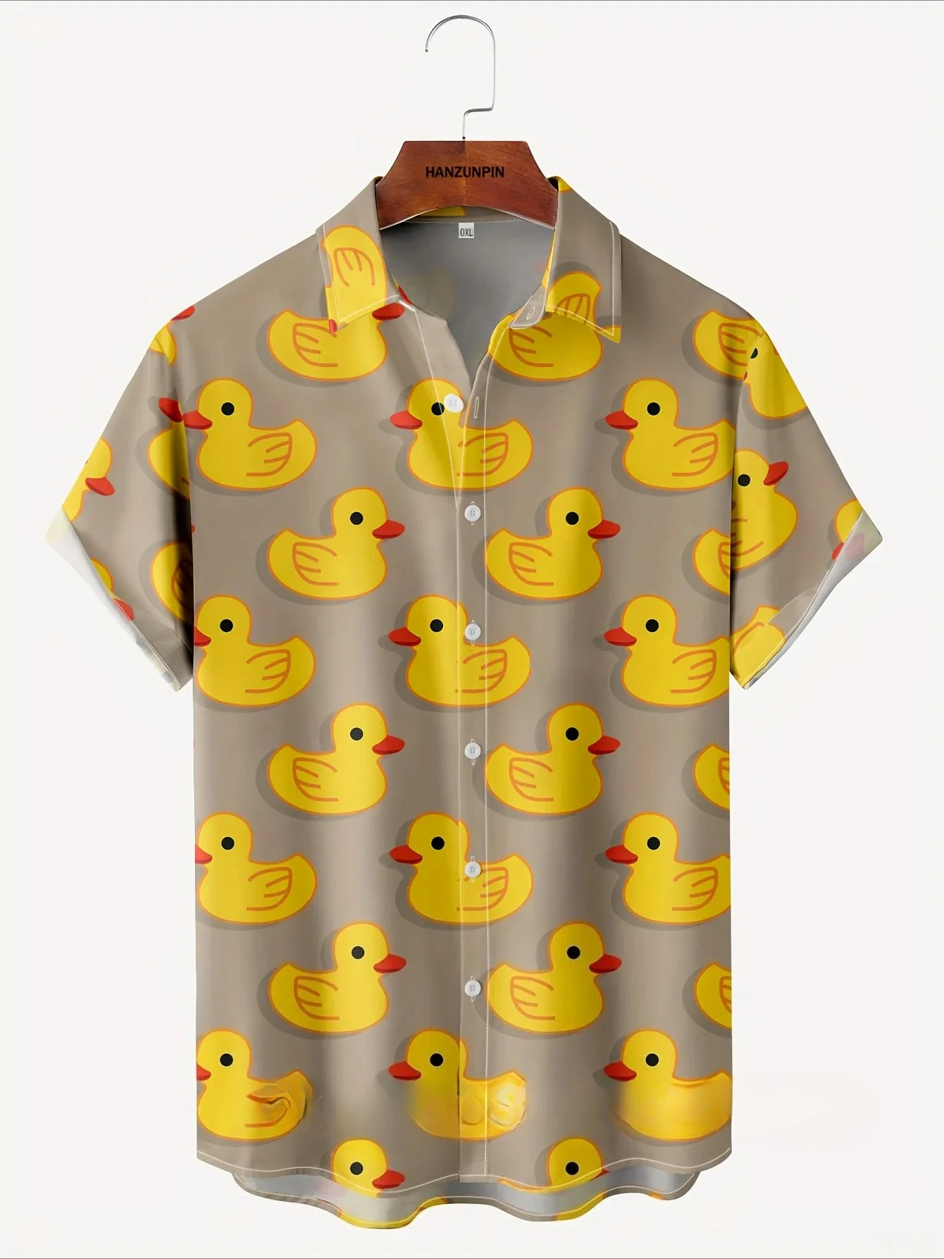 

Men Summer Cute Cartoon Yellow Ducks Print Shirt Hawaiian Vacation Clothing Male Button Lapel Collar Fashion Beach