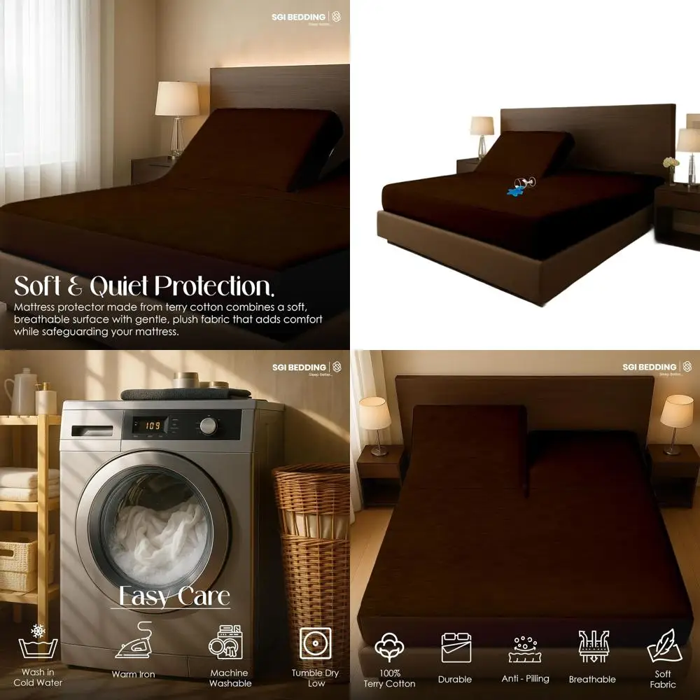

Queen Size Waterproof Mattress Protector - 60x80, 36 Top, 18 Pocket, Noiseless, Breathable, Adjustable Bed Cover, Chocolate